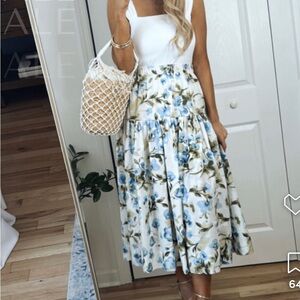 Abercrombie & Fitch Blue Floral Midi Skirt